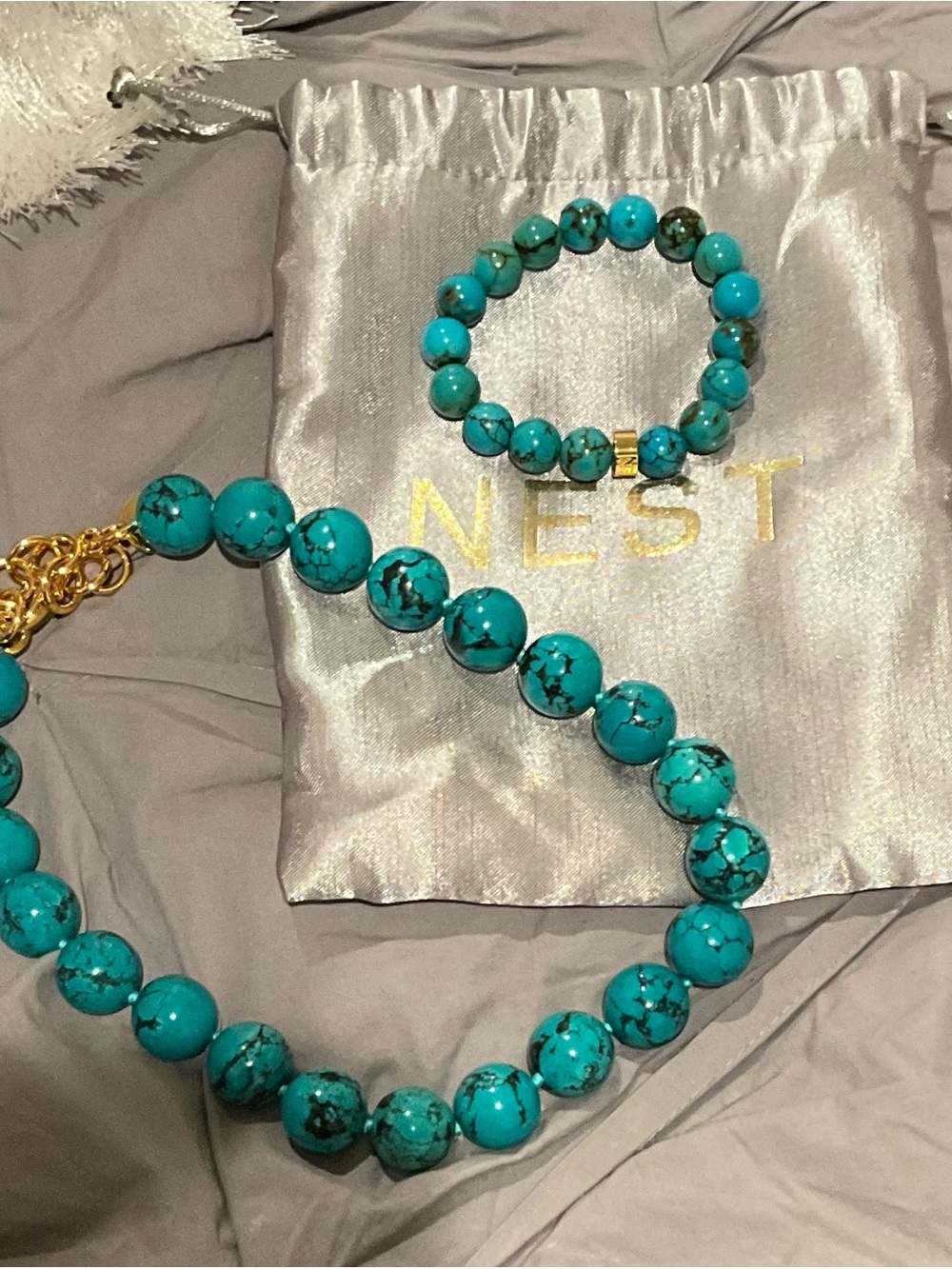 Turquoise Bead Statement Necklace and Matching Bracelet